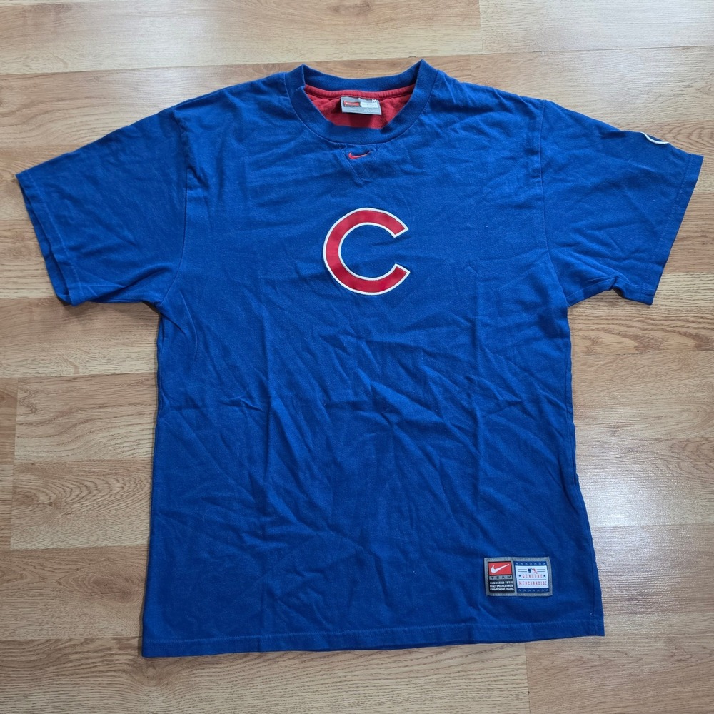 Vintage Chicago Cubs Nike T-Shirt Mens Medium Blue MLB Baseball Center Swoosh Yk